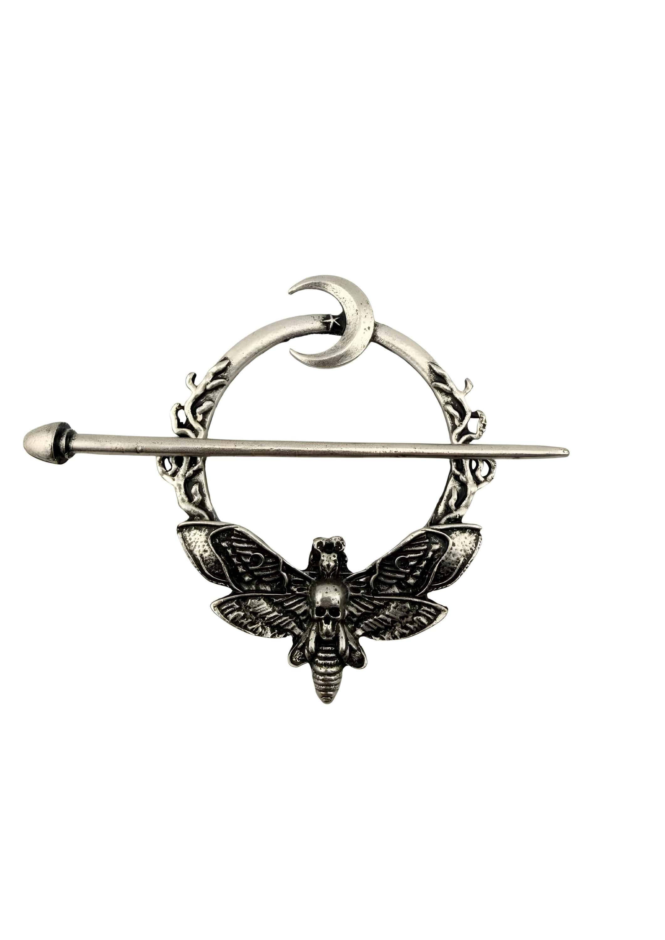 Silberfarbene metall haarnadel the moth mit gothischem horror motte mit schädelkopf und verzierten rankenmustern